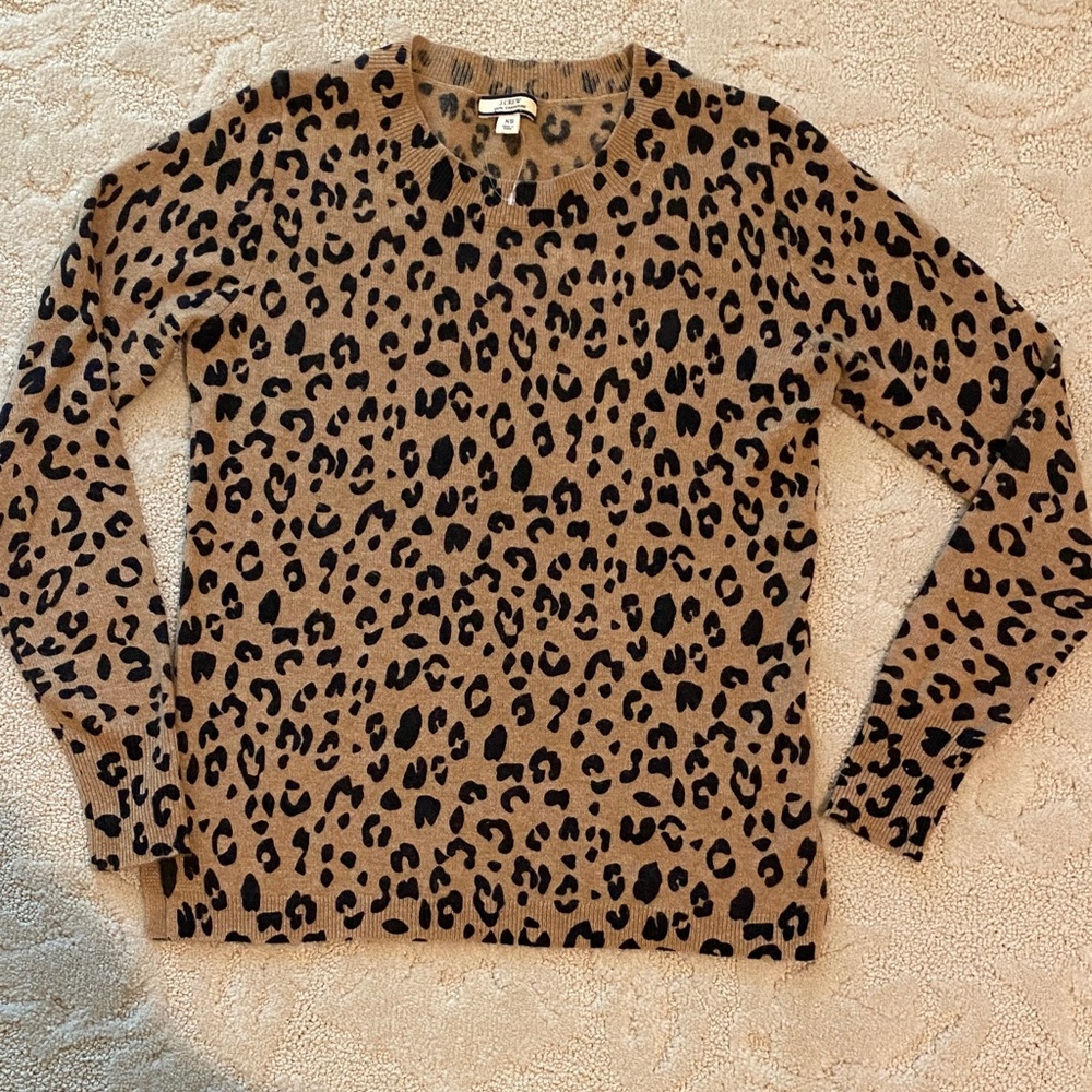 J. Crew Animal Print Crew Neck Cashmere Sweater